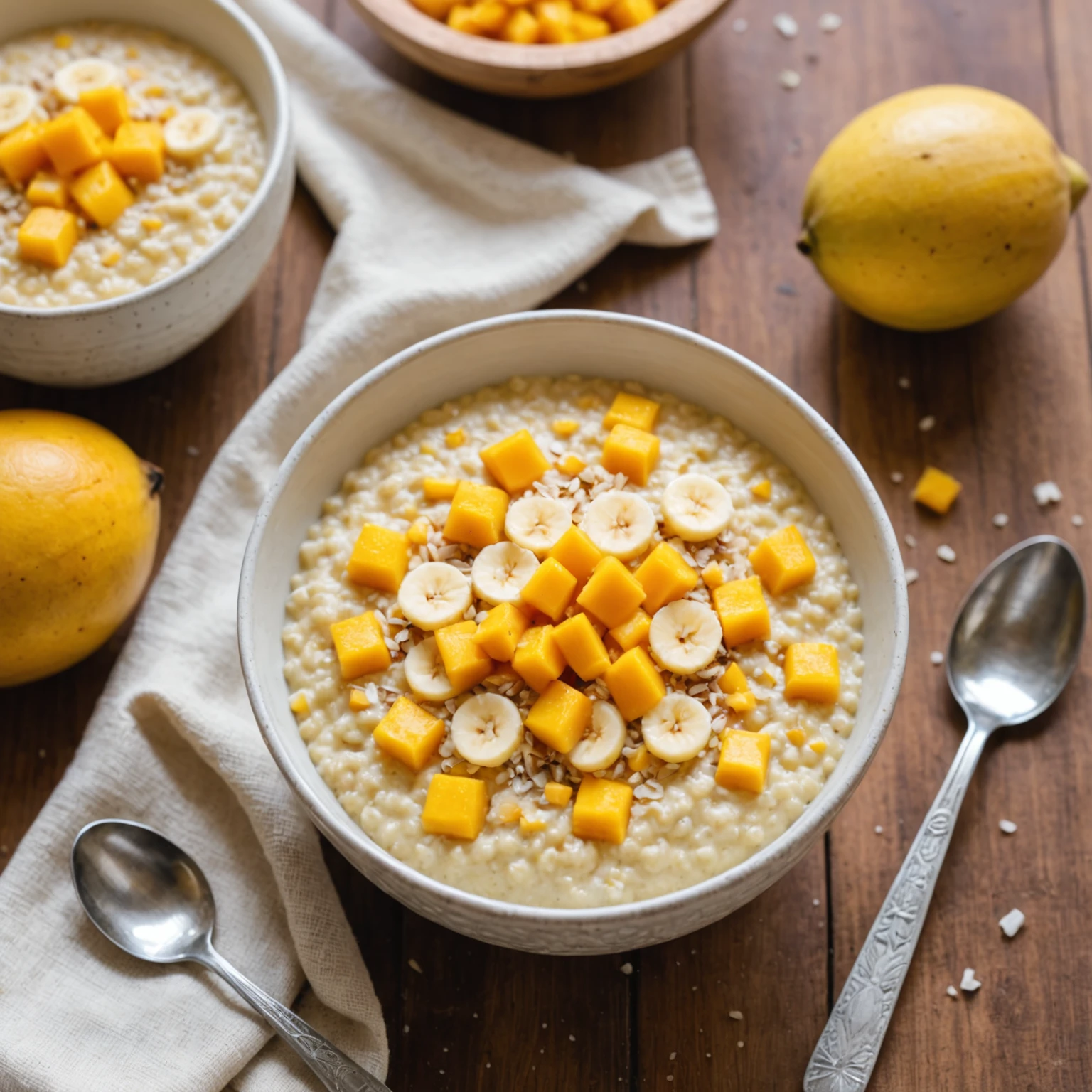 Creamy Coconut Millet Porridge with Tropical Fruits