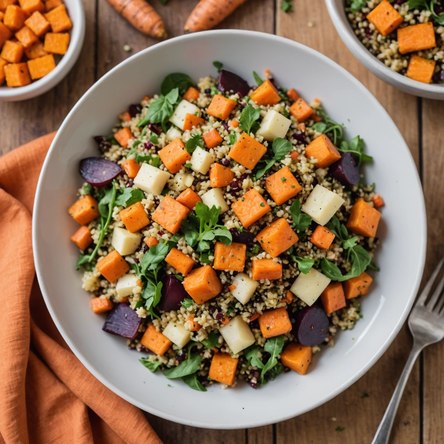 Festive Quinoa and Roasted Root Vegetable Salad with Citrus Dressing