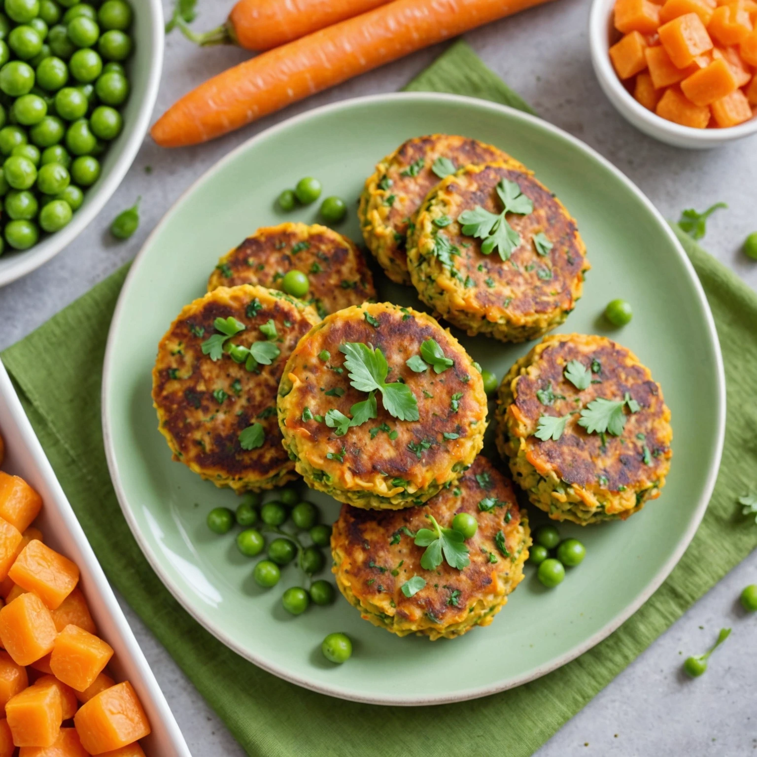 Sweet Pea and Carrot Toddler Patties with Mild Herb Seasoning