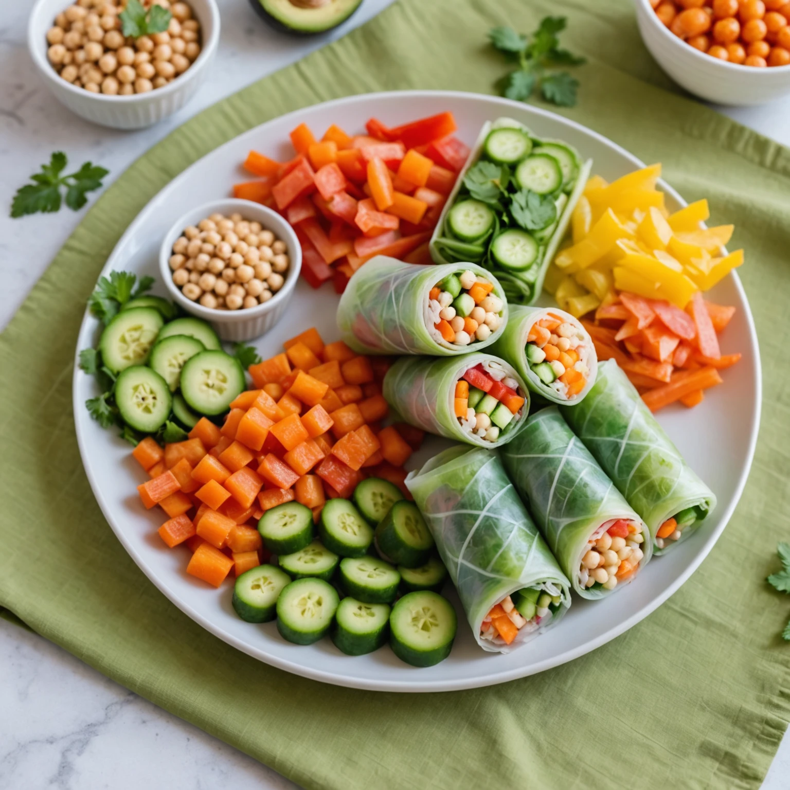 Rainbow Veggie and Chickpea Rice Paper Rolls