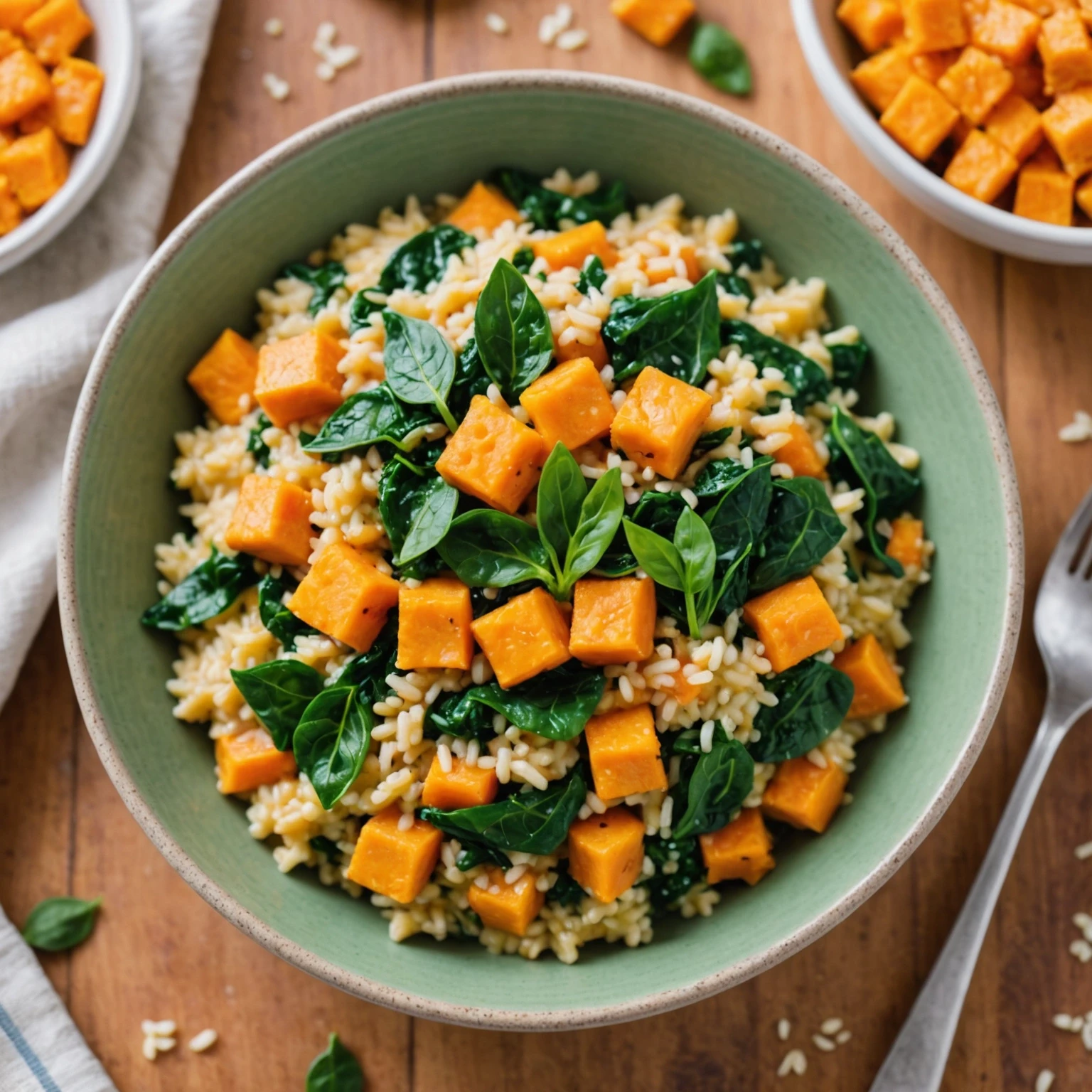 Dairy-Free Creamy Sweet Potato and Spinach Risotto with Nutritional Yeast