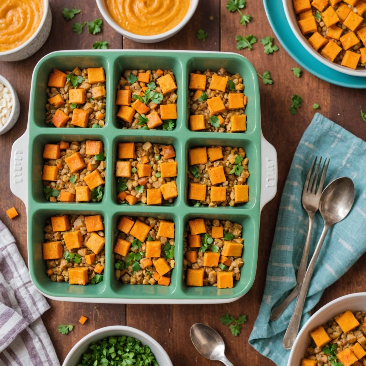 Festive Lentil and Sweet Potato Savory Bread Pudding
