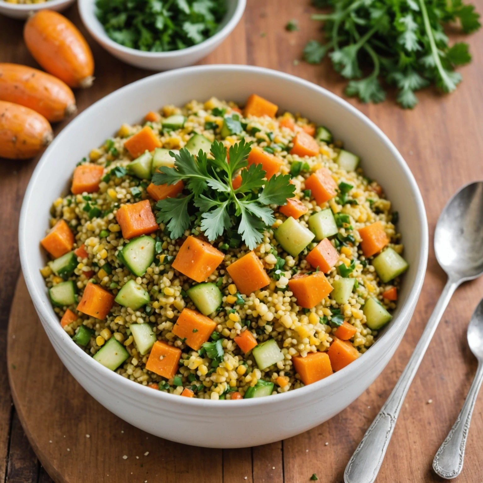 Warm Savory Millet and Root Vegetable Casserole with Mild Herbs