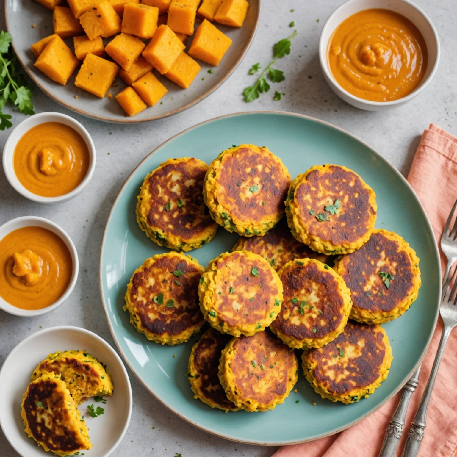 Soft Butternut Squash and Chickpea Patties with Mild Cumin