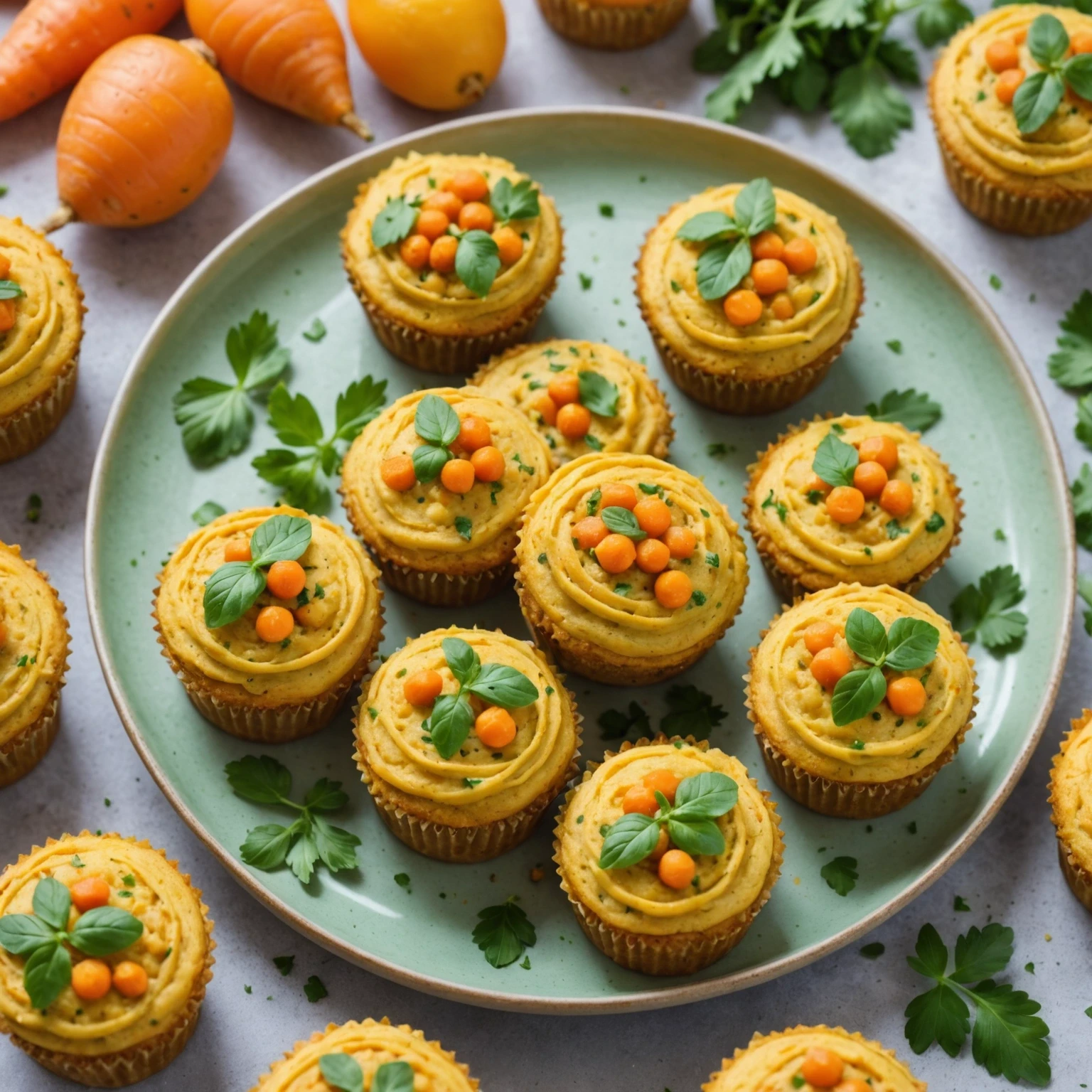 Soft Carrot and Chickpea Savory Cupcakes with Mild Herbs
