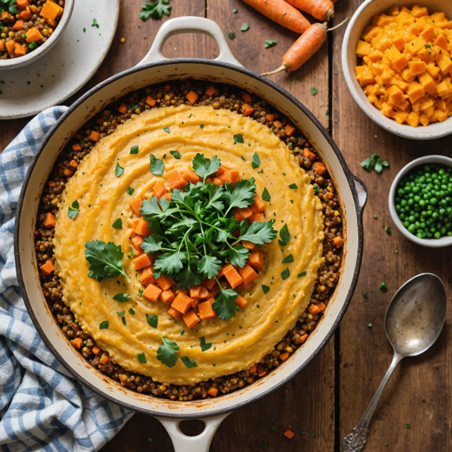 Rustic Vegetable and Amaranth Cottage Pie with Lentil Mash Topping
