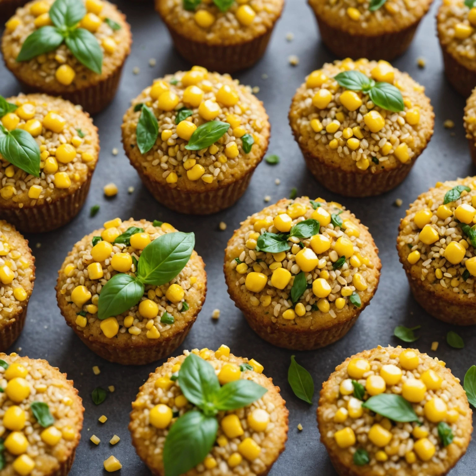 Quinoa and Sweetcorn Savoury Mini Muffins with Mild Basil