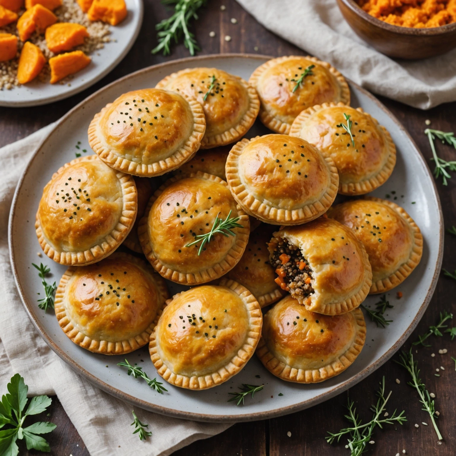 Mini Savory Quinoa and Sweet Potato Hand Pies with Mild Thyme