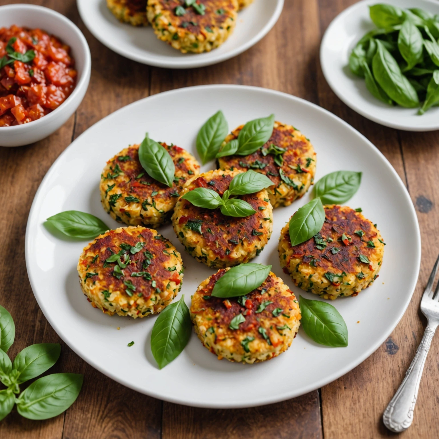 Sun-Dried Tomato and Basil Cauliflower Rice Cakes