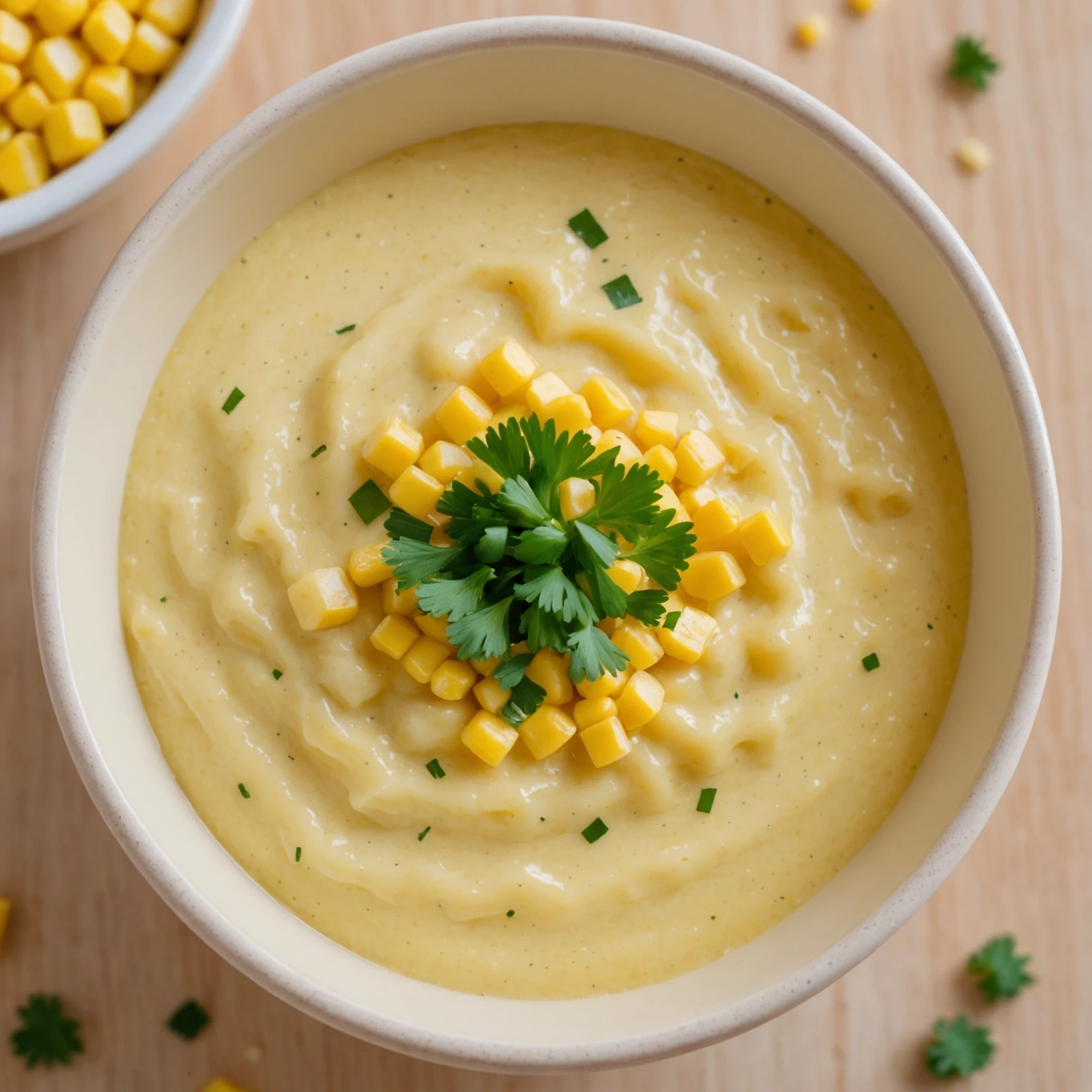 Classic Creamy Sweet Corn and Potato Puree with Mild Chives