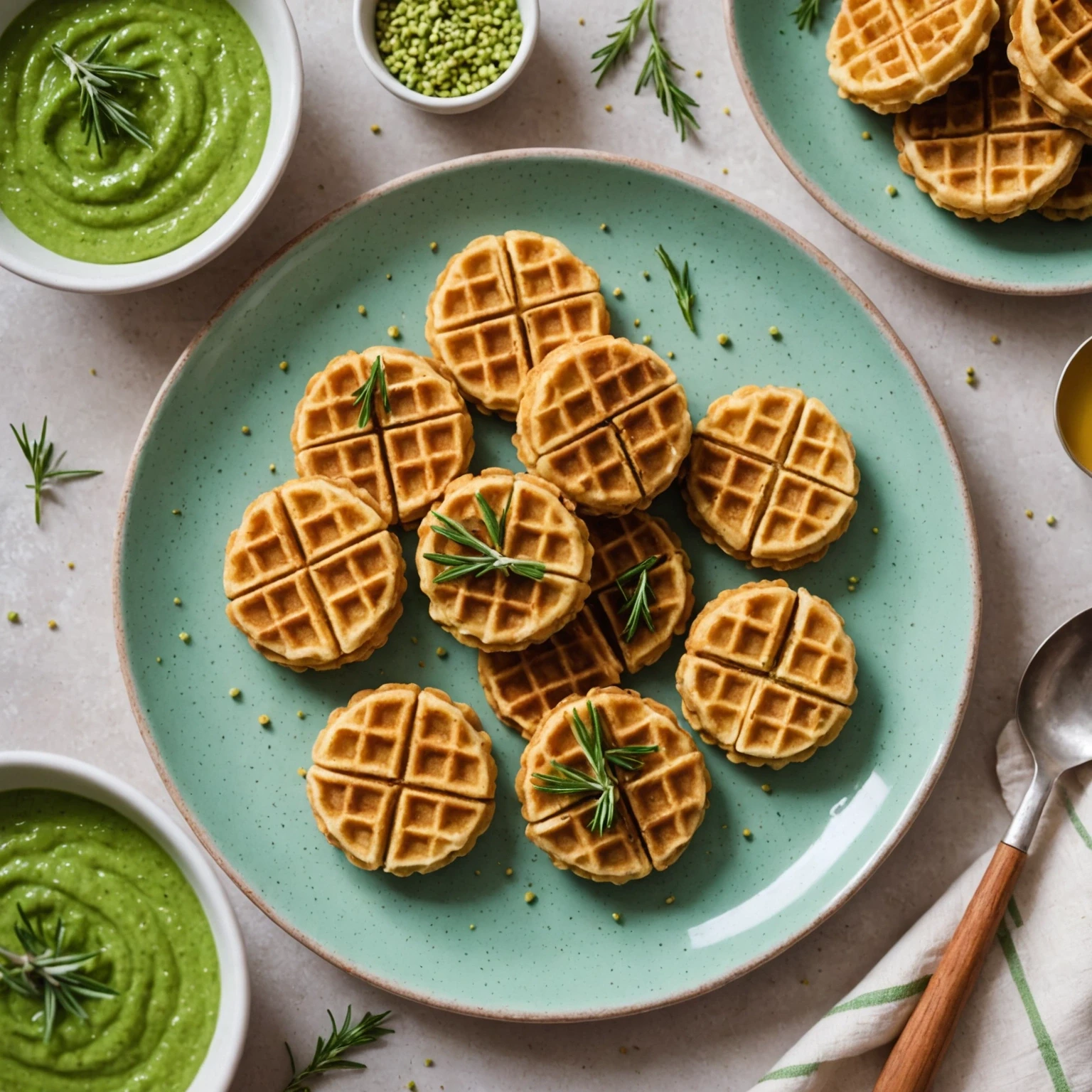 Iron-Boosted Sweet Pea and Millet Mini Waffles with Mild Rosemary