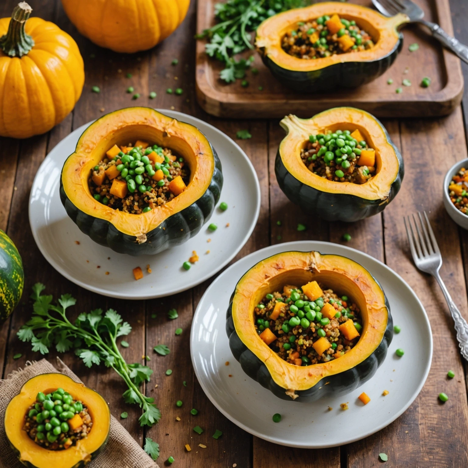 Warm Quinoa and Butternut Squash Stuffed Acorn Squash Boats