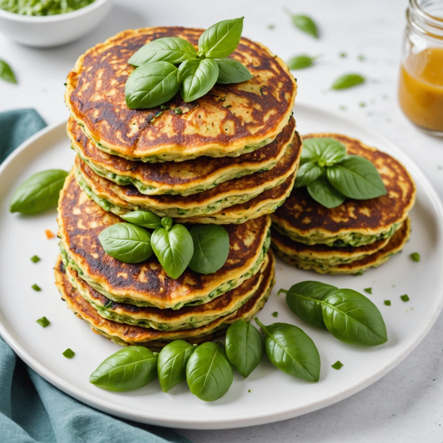 Dairy-Free Carrot and Zucchini Pancake Stacks with Basil Pesto