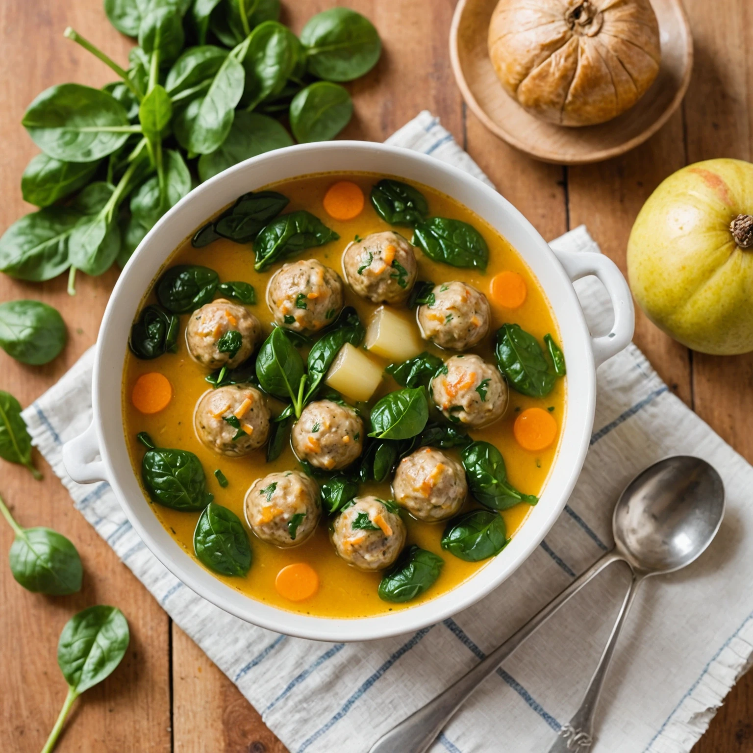 Spinach and Pear Toddler Meatball Soup