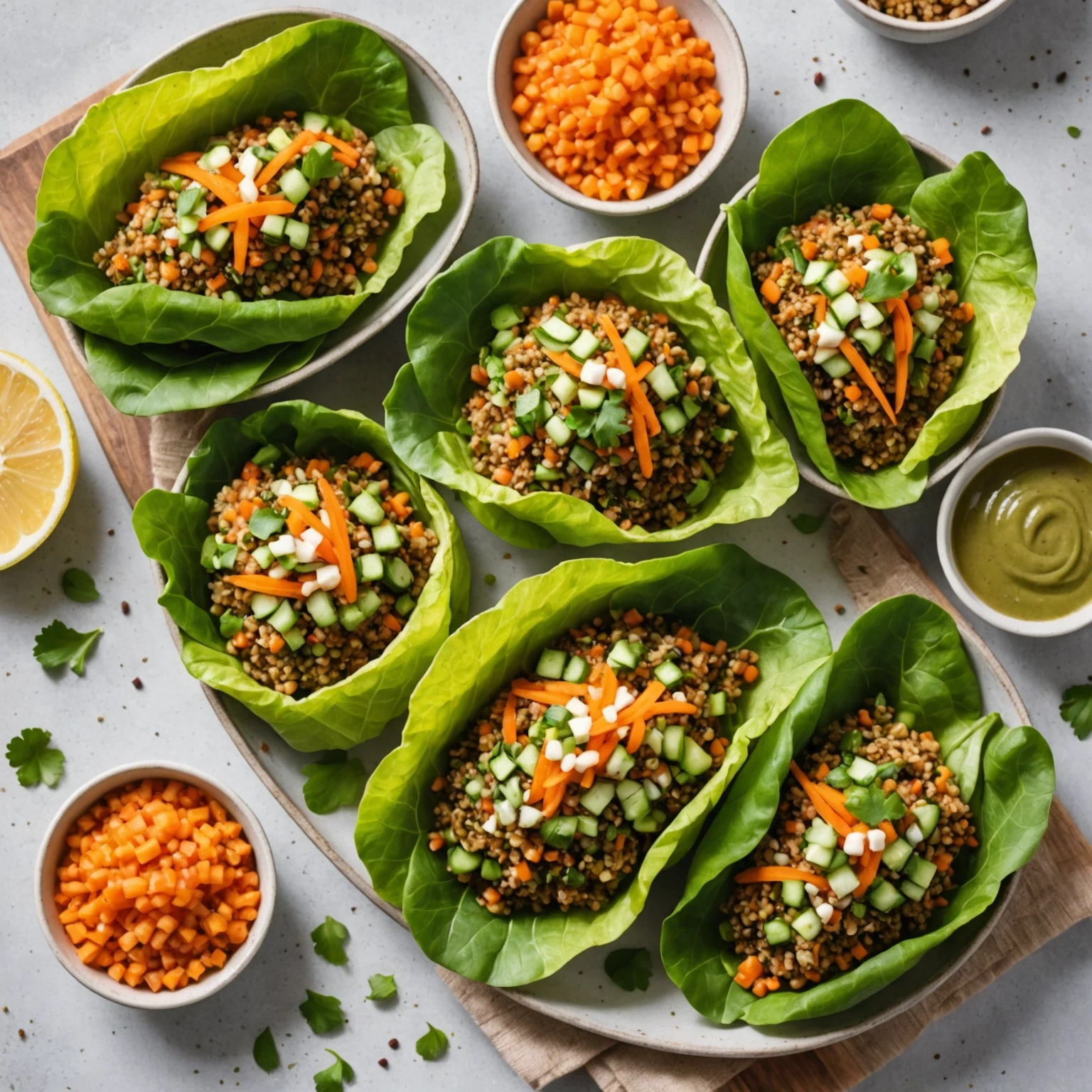 Zesty Quinoa and Lentil Lettuce Wraps with Carrot and Cucumber