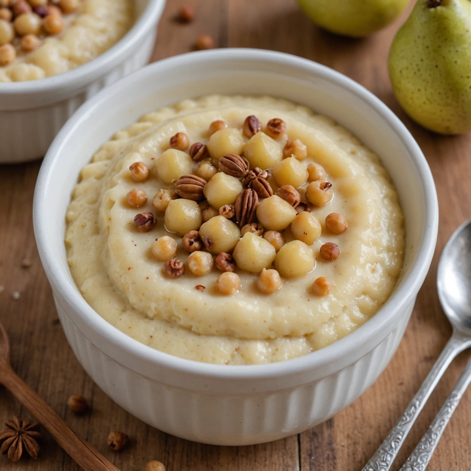 Pear and Chickpea Soft Pudding with Cinnamon and Vanilla