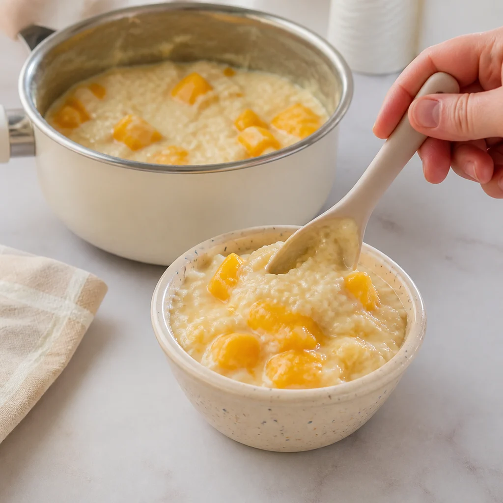 Mango Coconut Rice Pudding for Toddlers in-process image for TinyTummyTreats