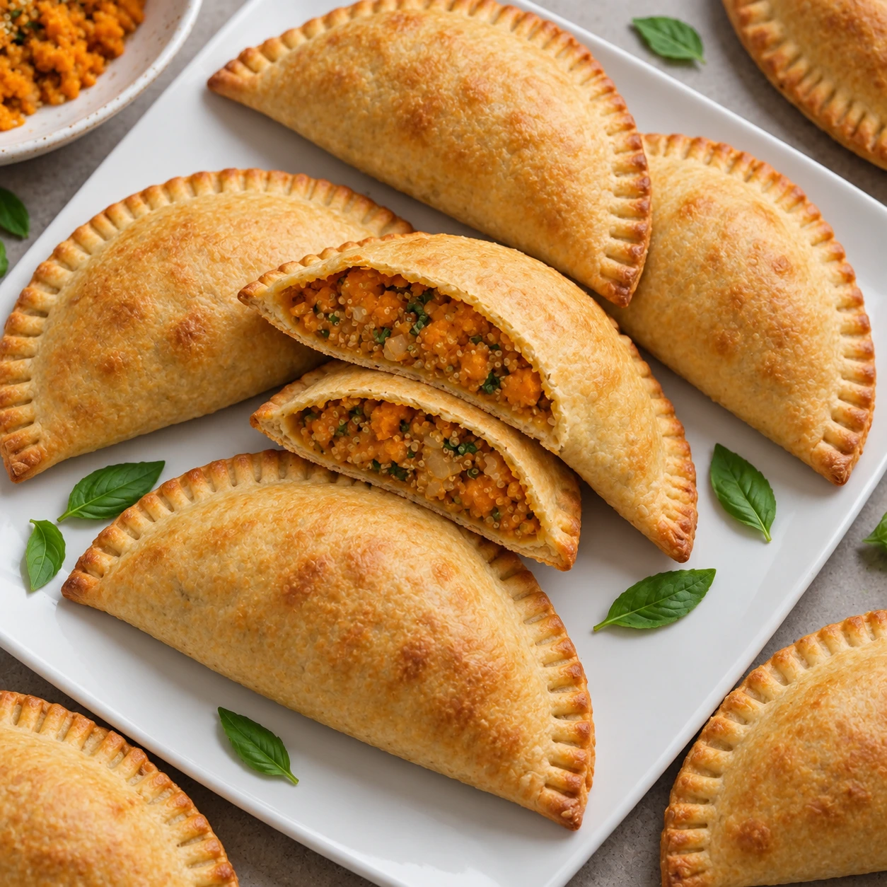 Quinoa and Sweet Potato Savory Turnovers with Mild Basil