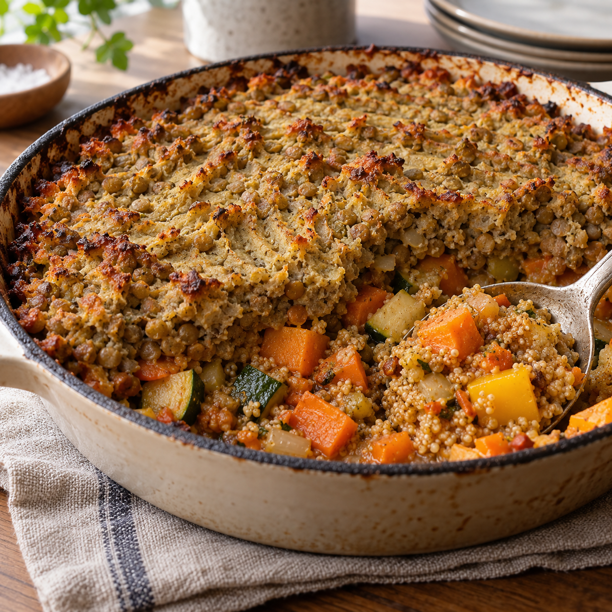 Rustic Vegetable and Amaranth Cottage Pie with Lentil Mash Topping