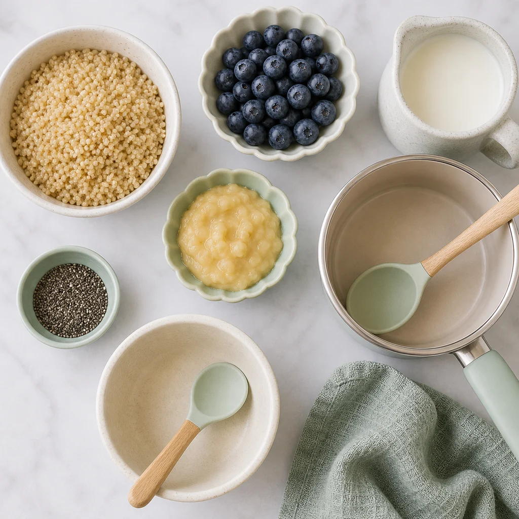 Amaranth Blueberry Toddler Breakfast Porridge ingredients image for TinyTummyTreats