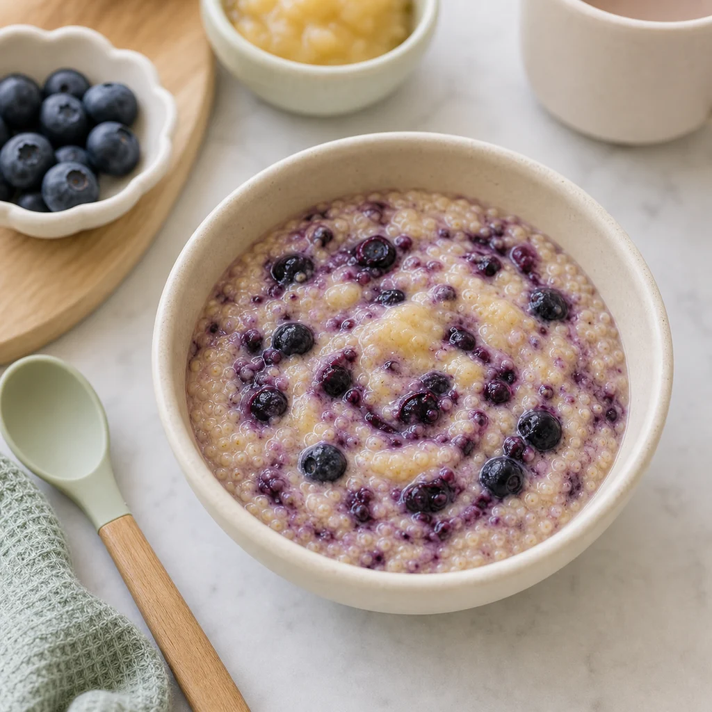 Amaranth Blueberry Toddler Breakfast Porridge process image for TinyTummyTreats