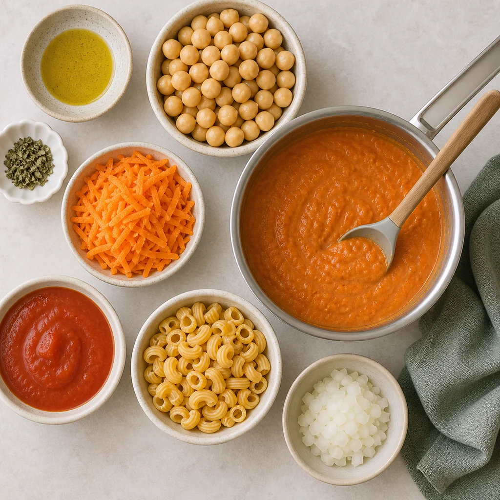 Baby Friendly Chickpea Carrot Pasta Sauce ingredients image for TinyTummyTreats