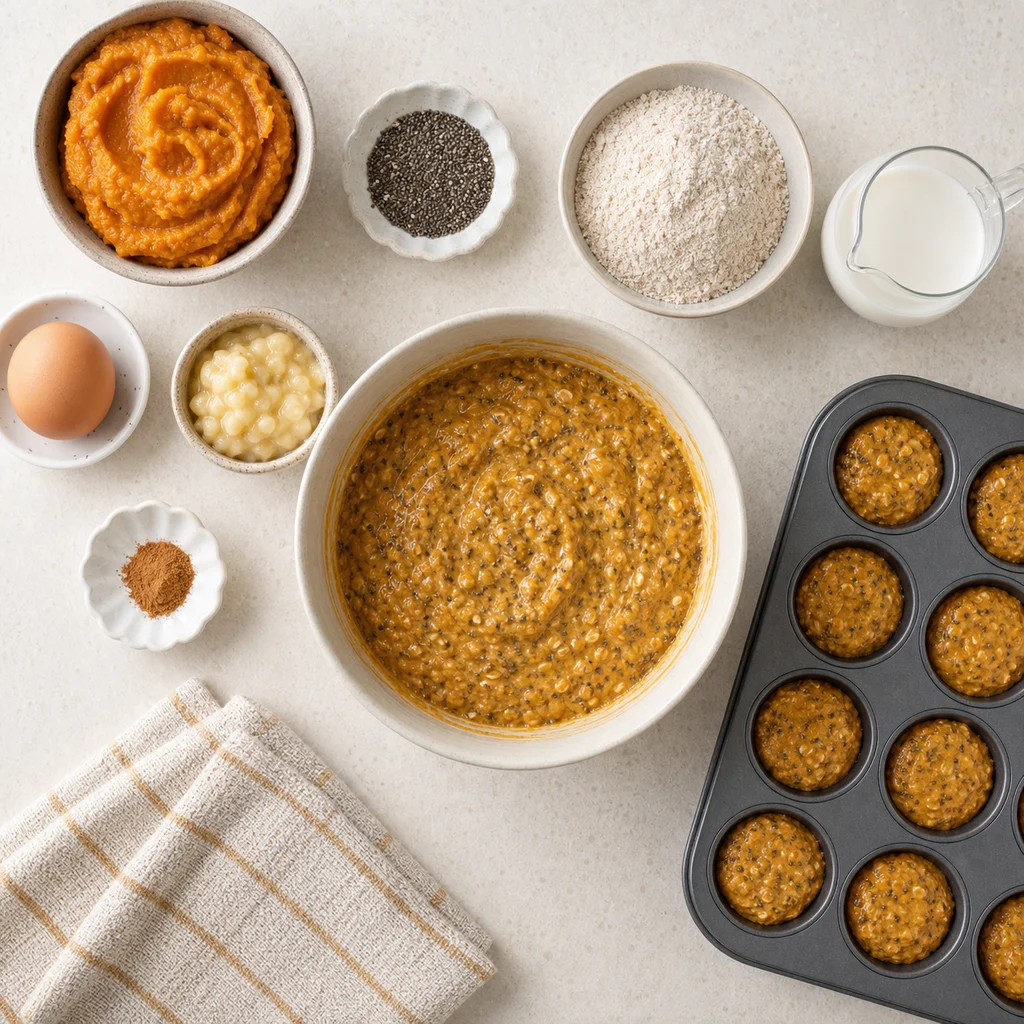 Baked Pumpkin Chia Seed Mini Breakfast Cakes Toddlers ingredients image for TinyTummyTreats