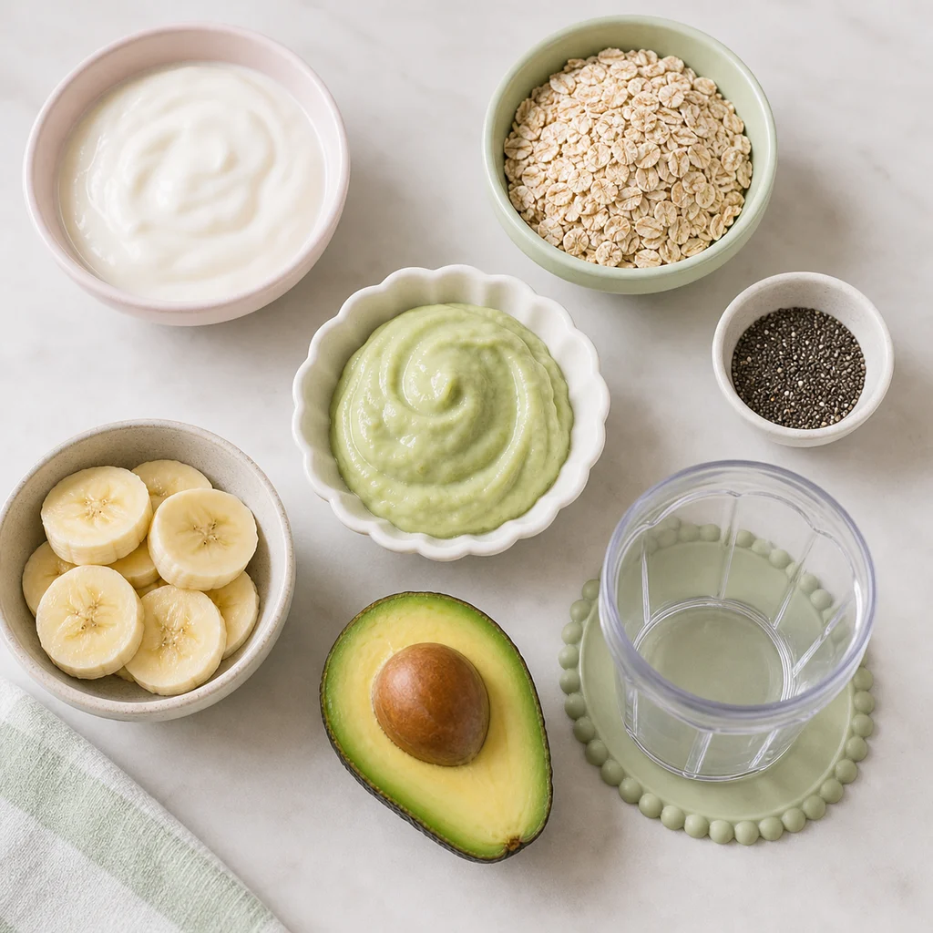Banana Avocado Toddler Creamy Parfait ingredients image for TinyTummyTreats