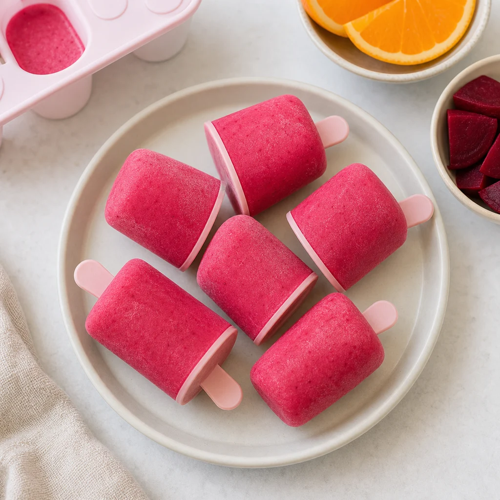 Bright Beetroot Orange Toddler Smoothie Pops process image for TinyTummyTreats