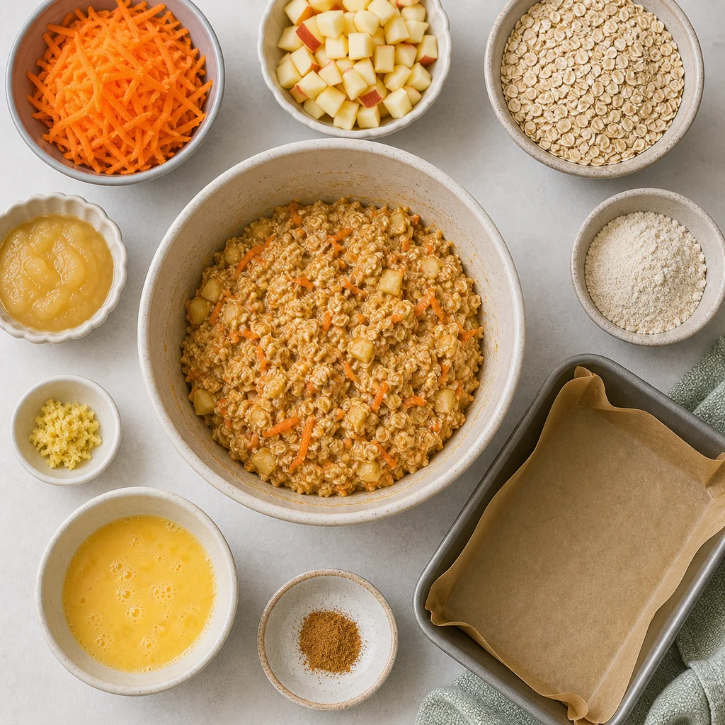 Carrot Apple Savory Breakfast Bars Mild Ginger ingredients image for TinyTummyTreats