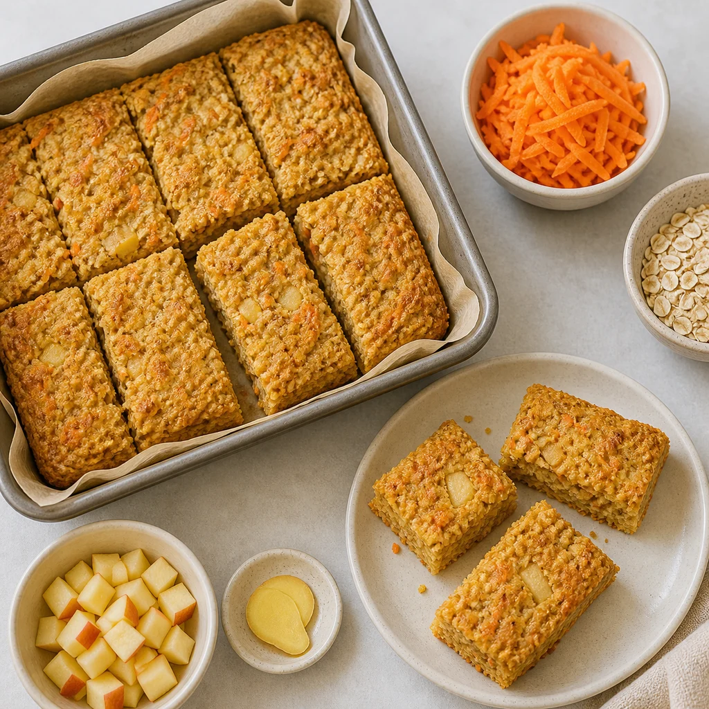 Carrot Apple Savory Breakfast Bars Mild Ginger process image for TinyTummyTreats