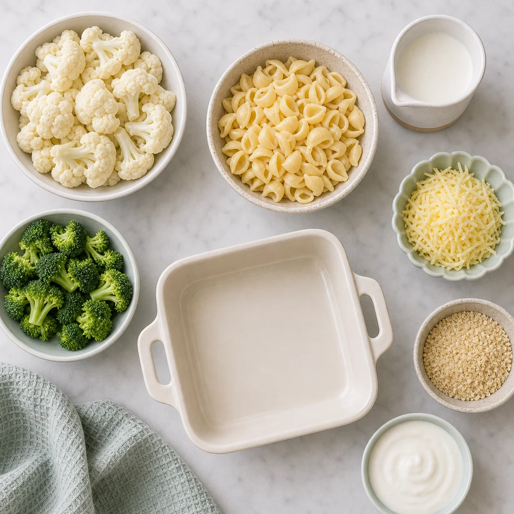 Cheesy Cauliflower Broccoli Toddler Bake ingredients image for TinyTummyTreats