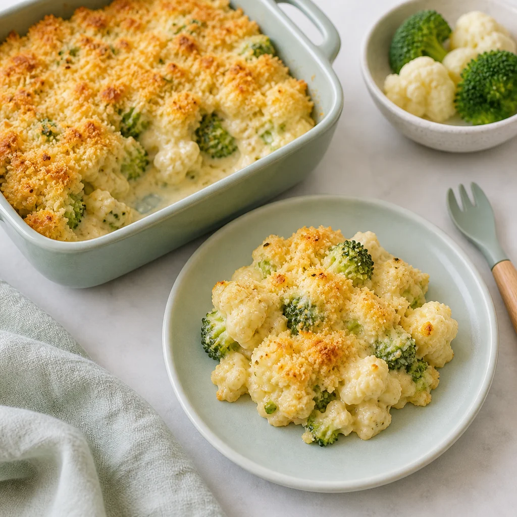 Cheesy Cauliflower Broccoli Toddler Bake process image for TinyTummyTreats