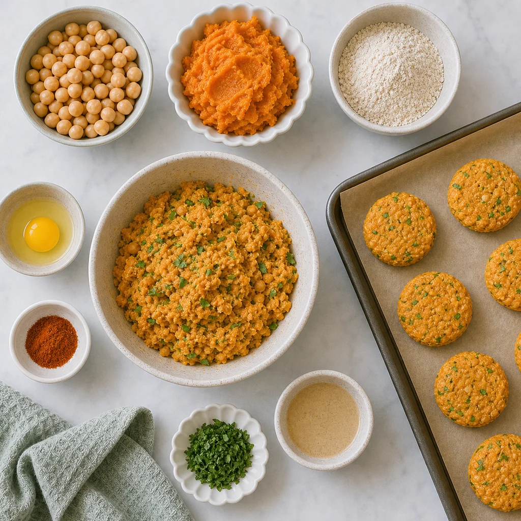 Chickpea Sweet Potato Mashed Patties Smoked Paprika ingredients image for TinyTummyTreats