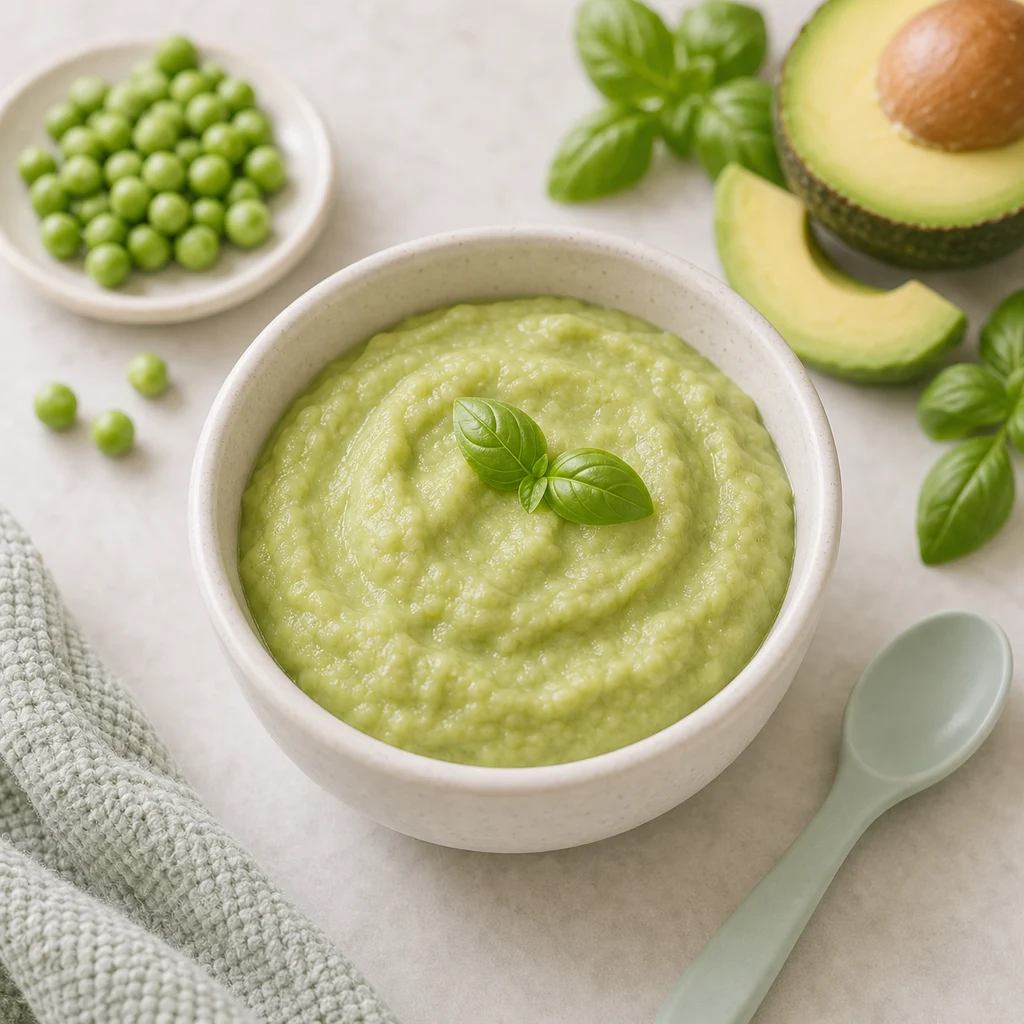Creamy Avocado Pea Puree Basil process image for TinyTummyTreats