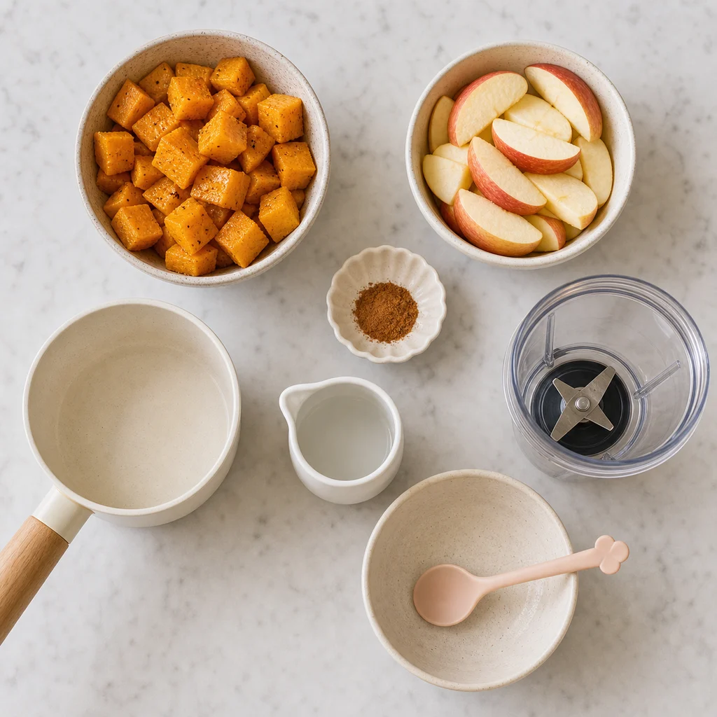 Creamy Butternut Squash Apple Puree Gentle Cinnamon ingredients image for TinyTummyTreats