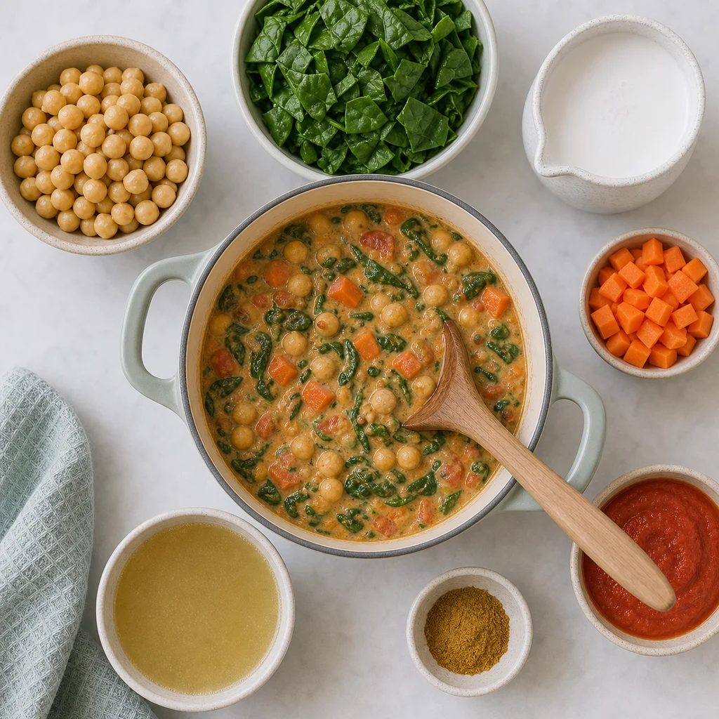 Creamy Chickpea Spinach Stew Coconut Milk ingredients image for TinyTummyTreats