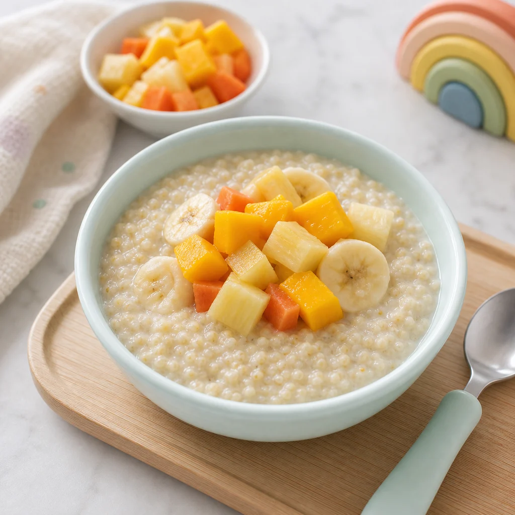 Creamy Coconut Millet Porridge Tropical Fruits process image for TinyTummyTreats