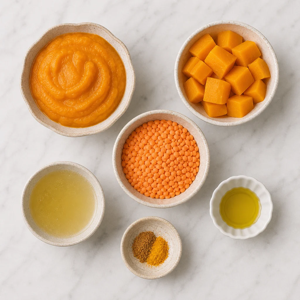 Creamy Pumpkin Lentil Puree For Toddlers ingredients image for TinyTummyTreats