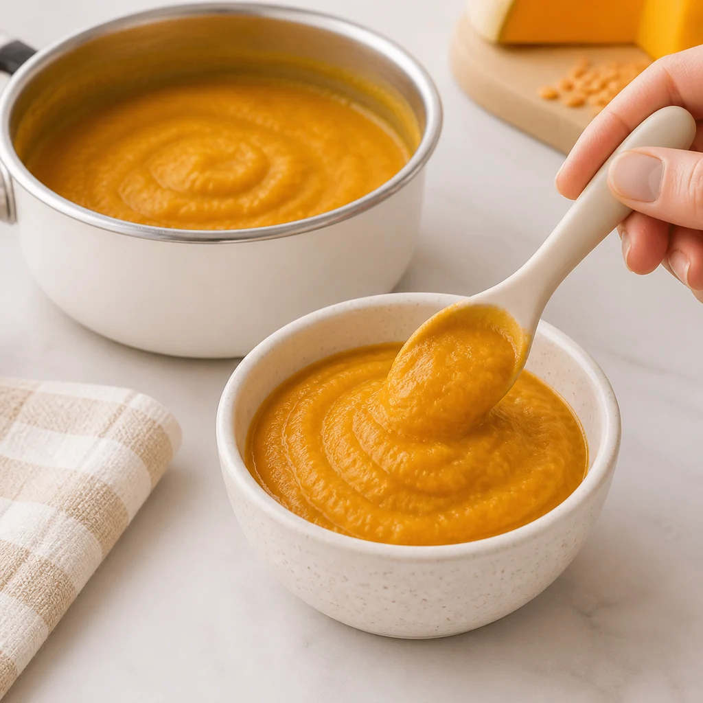 Creamy Pumpkin Lentil Puree For Toddlers process image for TinyTummyTreats
