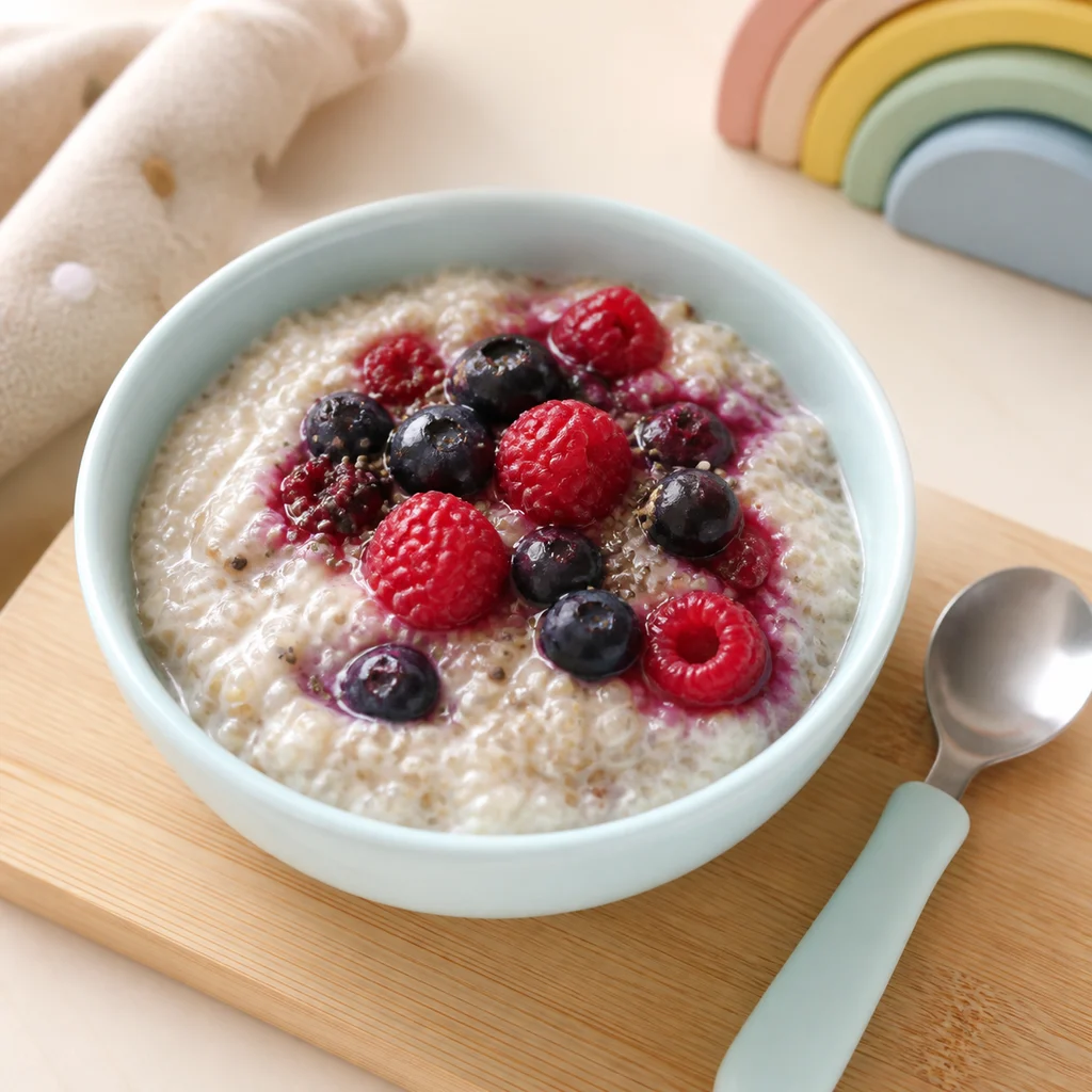 Creamy Quinoa Porridge Berries Chia Seeds process image for TinyTummyTreats