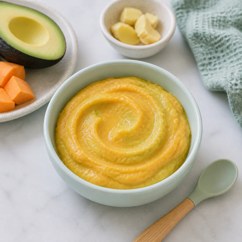 Creamy Sweet Potato Avocado Toddler Mash Ginger process image for TinyTummyTreats