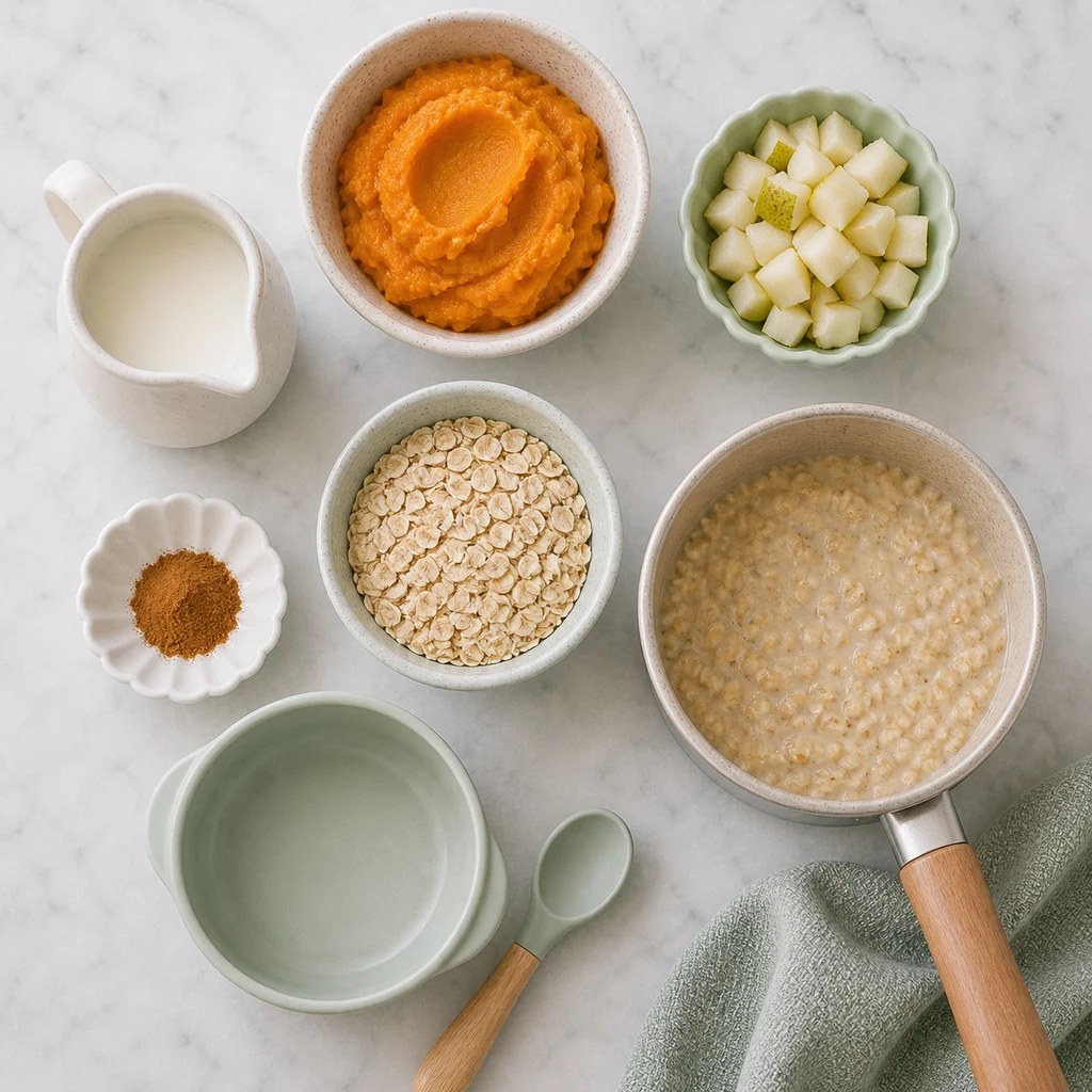 Creamy Sweet Potato Pear Toddler Porridge ingredients image for TinyTummyTreats