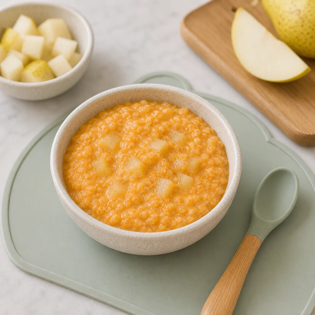Creamy Sweet Potato Pear Toddler Porridge process image for TinyTummyTreats