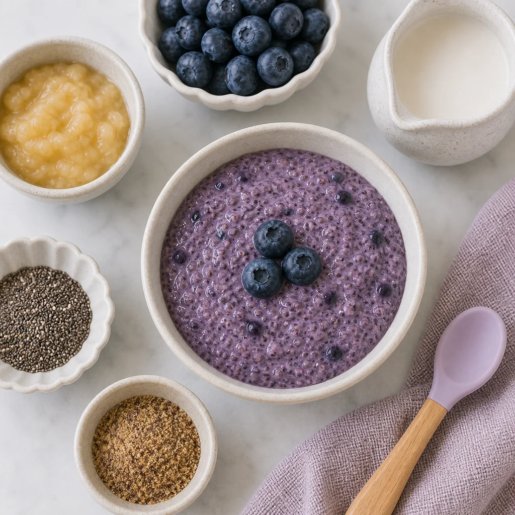 Dairy Free Blueberry Chia Seed Pudding Flaxseed ingredients image for TinyTummyTreats