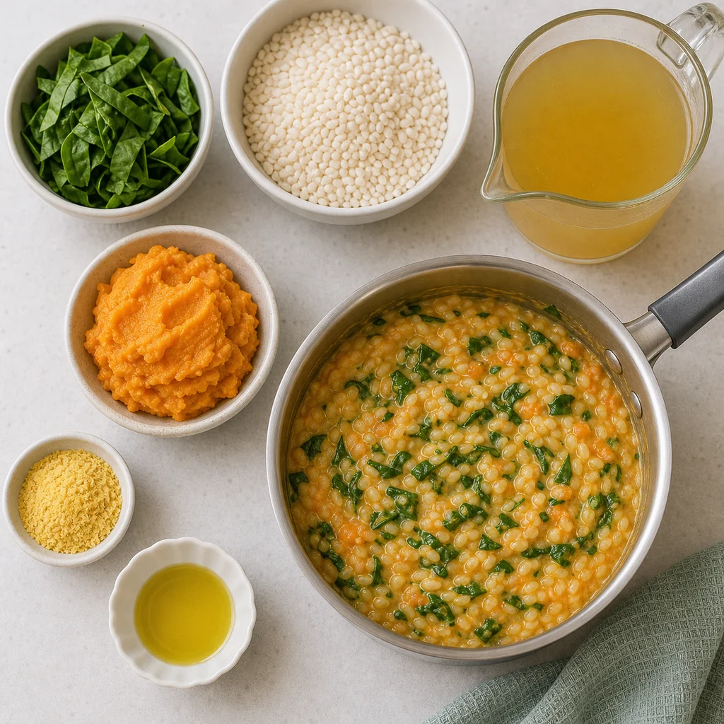 Dairy Free Creamy Sweet Potato Spinach Risotto Nutritional Yeast ingredients image for TinyTummyTreats