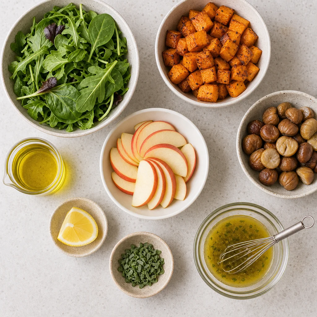 Festive Butternut Squash Chestnut Salad Sage Dressing ingredients image for TinyTummyTreats
