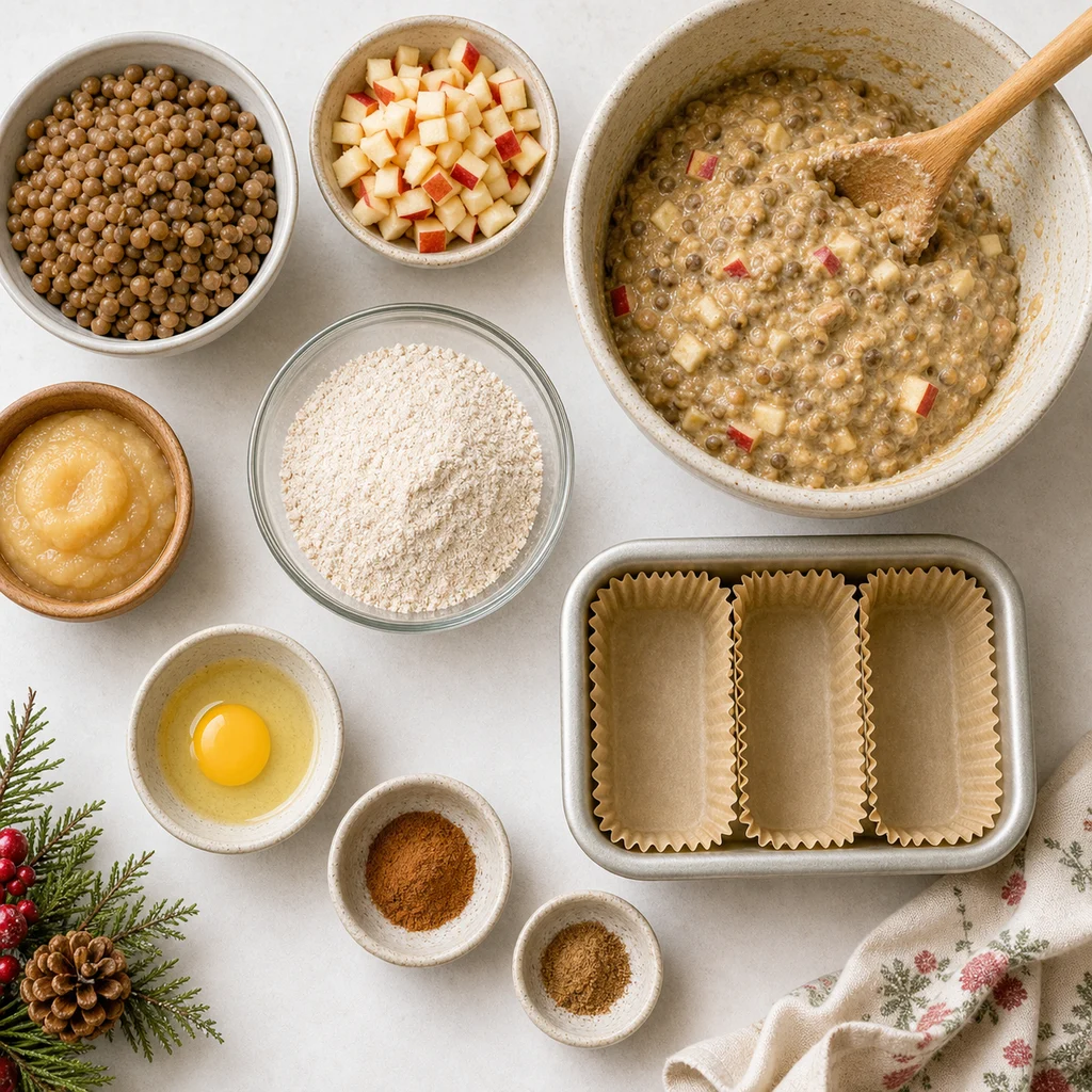 Festive Cinnamon Spiced Lentil Apple Mini Loaves ingredients image for TinyTummyTreats