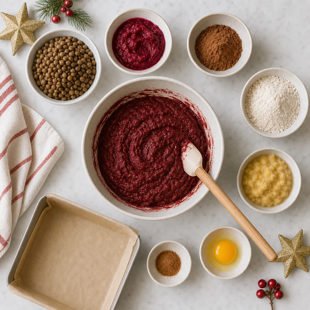 Festive Iron Rich Lentil Beetroot Brownie Bites ingredients image for TinyTummyTreats