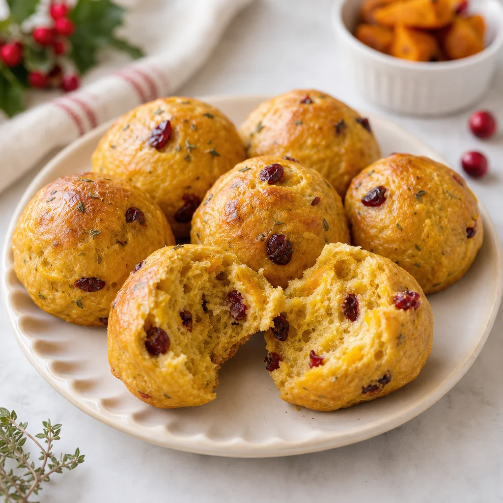 Festive Roasted Pumpkin Cranberry Savory Bread Rolls process image for TinyTummyTreats